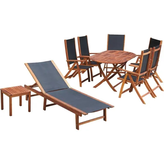 Udendørs spisebordssæt 9 dele i massivt akacietræ