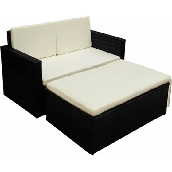 2-pers. loungesæt i polyrattan med hynder – sort
