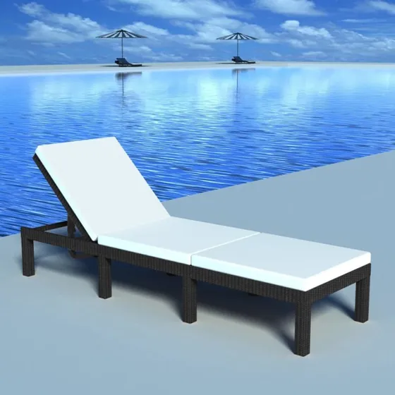 Liggestol i polyrattan med hynde - sort