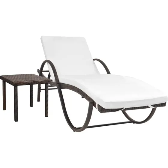 Liggestol sæt med hynde & bord i brun polyrattan