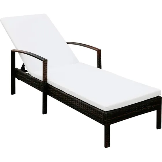 Liggestol i polyrattan med hynde, brun
