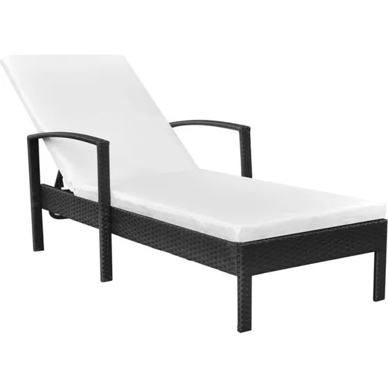 Polyrattan liggestol med hynde, sort