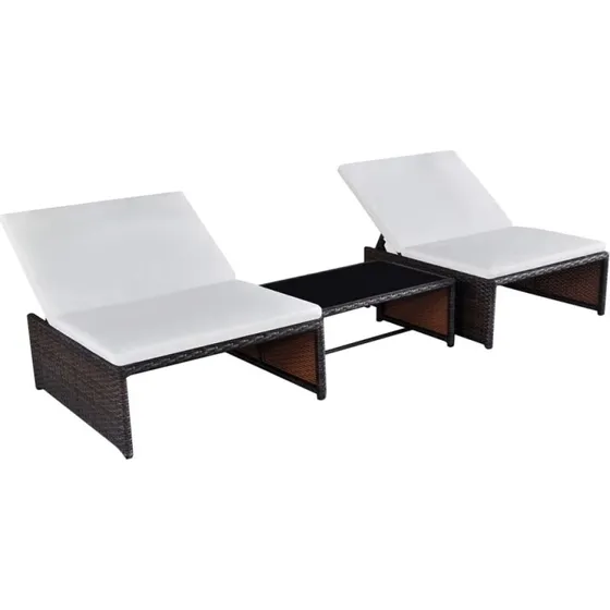 Havestole 2 stk. med lænefunktion og bord i polyrattan