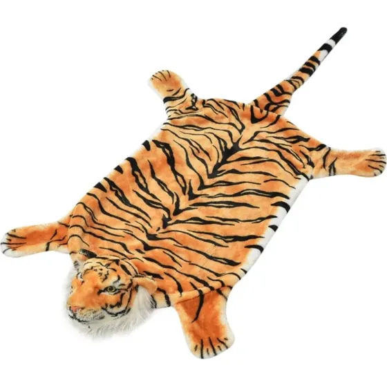 Tigertppe i plys 144 cm  brun med tigerstriber