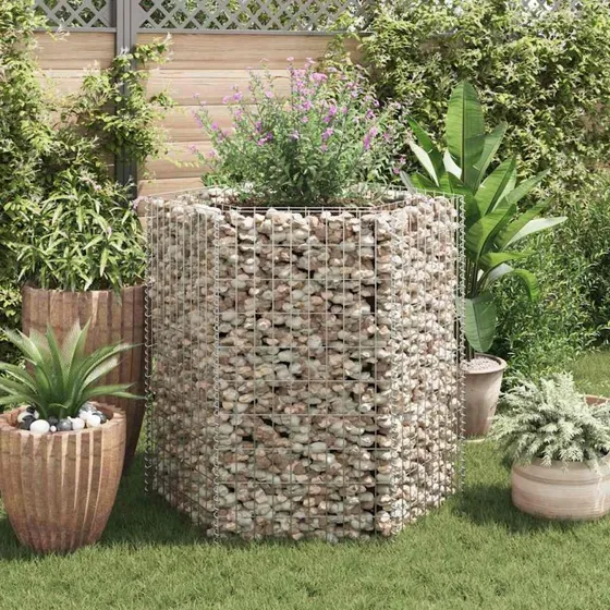 Sekskantet gabion-højbed 100x90x100 cm - galvaniseret stål