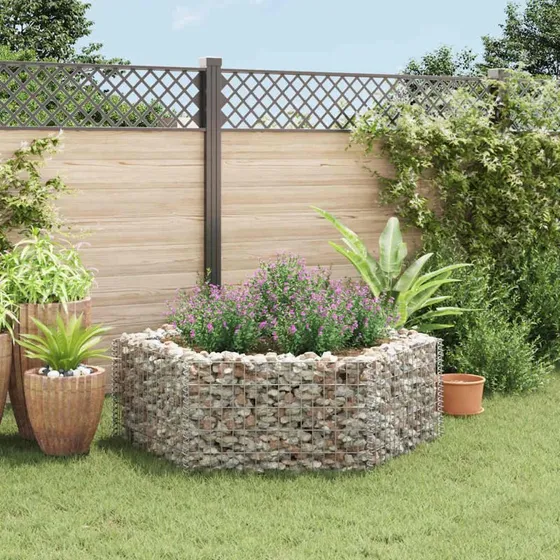 Sekskantet gabion-højbed 160x140x50 cm – galvaniseret