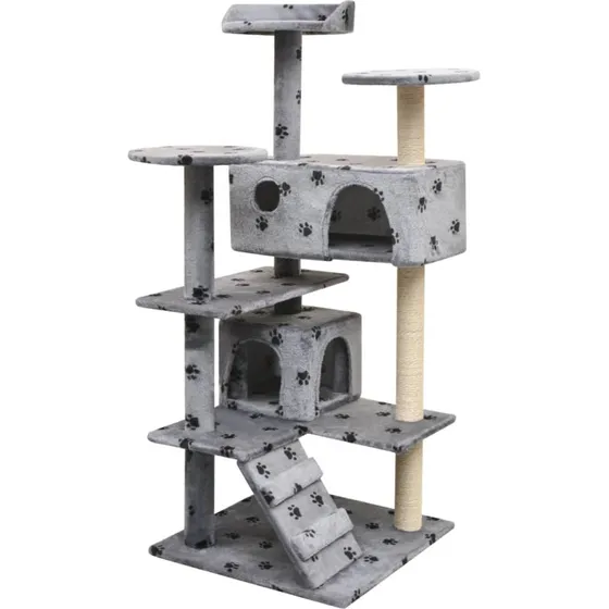 Kradsetræ til katte 125 cm med sisal, grå poteprint