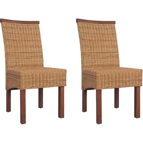 Rattan spisebordsstole 2 stk. – naturlig brun, massivt træ