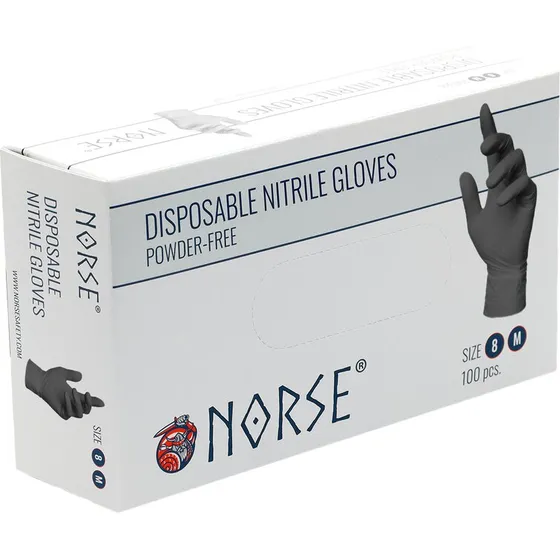 NORSE Nitrilhandsker Engang, Sort, 100 stk (pudderfri)
