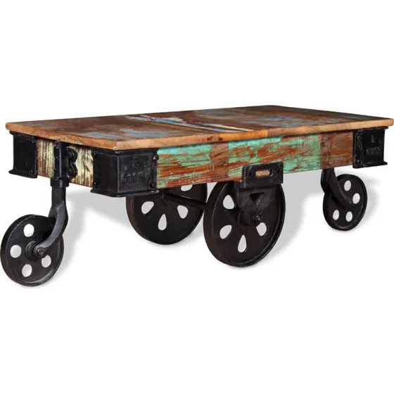 Sofabord 90x45x35 cm i massivt genbrugstræ – vintage