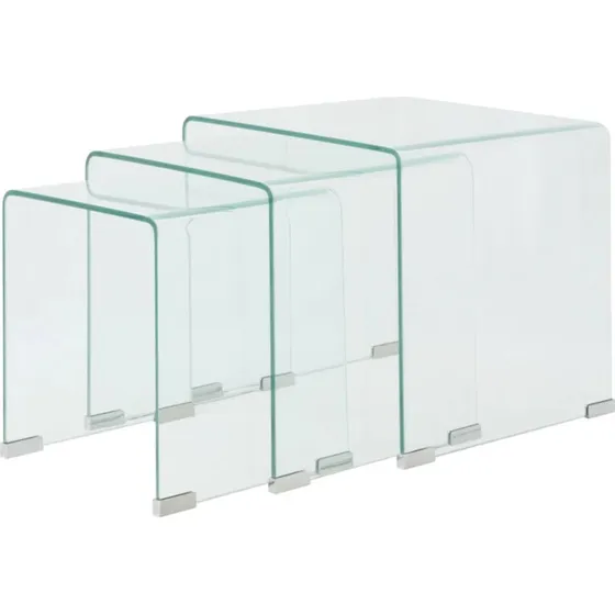 Indskudsborde 3-pak i hærdet klart glas