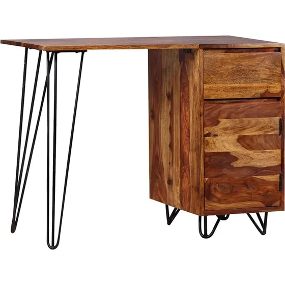 Skrivebord i massivt akacietr  1 skuffe & 1 skab