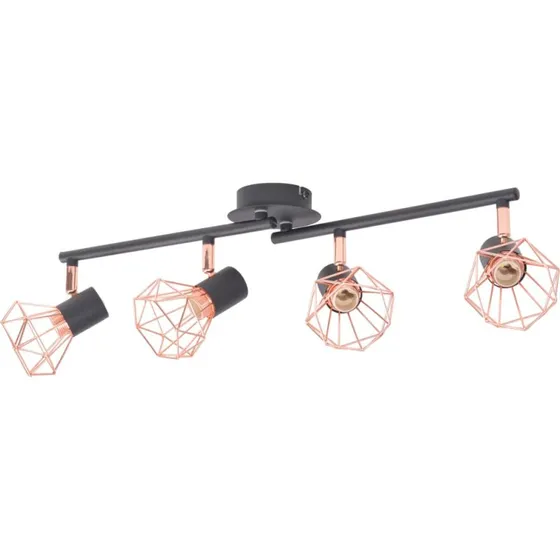 Loftlampe 4 spot E14  sort og kobber industrial