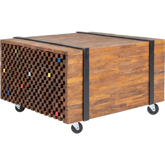 Sidebord i teaktræ 60x60x38 cm – industrielt design