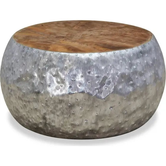 Rundt sofabord i teak & aluminium 60x60x30 cm