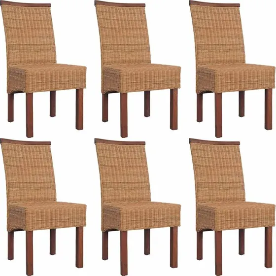 Spisebordsstole 6 stk. i gte rattan og massivt tr