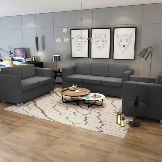 Sofasæt i 3 dele - stof mørkegrå