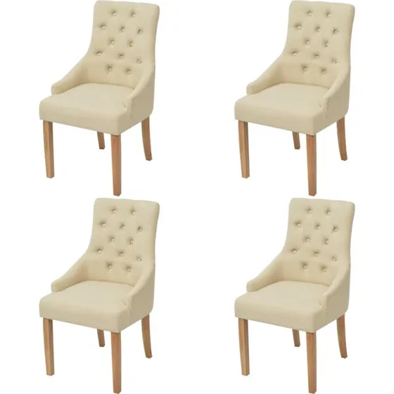 Spisebordsstole 4 stk. creme stof med armln og egetrsben