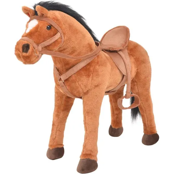 Stende plyshest med lyd  brun, sdehjde 45 cm