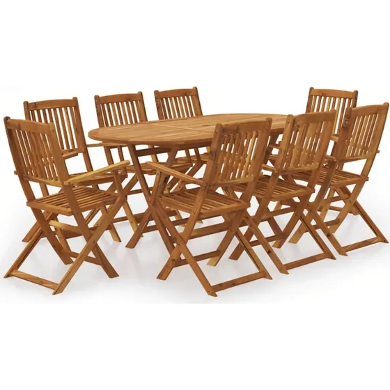 Foldbart udendørs spisebordssæt 9 dele i massivt akacietræ