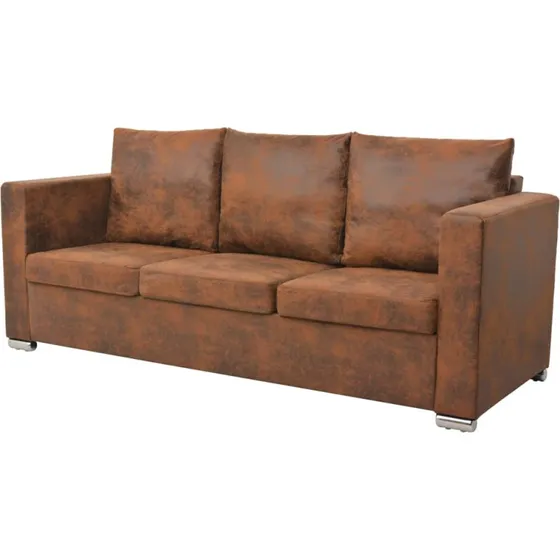 3-personers sofa i kunstigt ruskind – 191×73×82 cm, brun