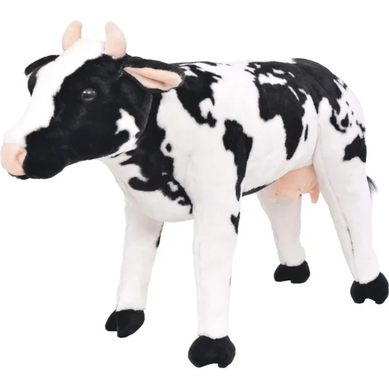 XXL stende tjdyr ko i plysstof  sort/hvid, breevne 100 kg