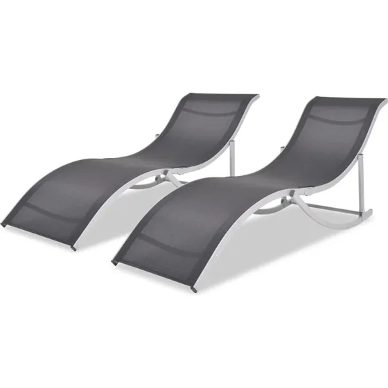 Kurvet liggestol 2 stk. sort/grå – foldbar aluminium