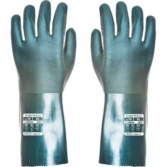 Portwest A835 PVC kemikaliehandsker 35 cm, grøn