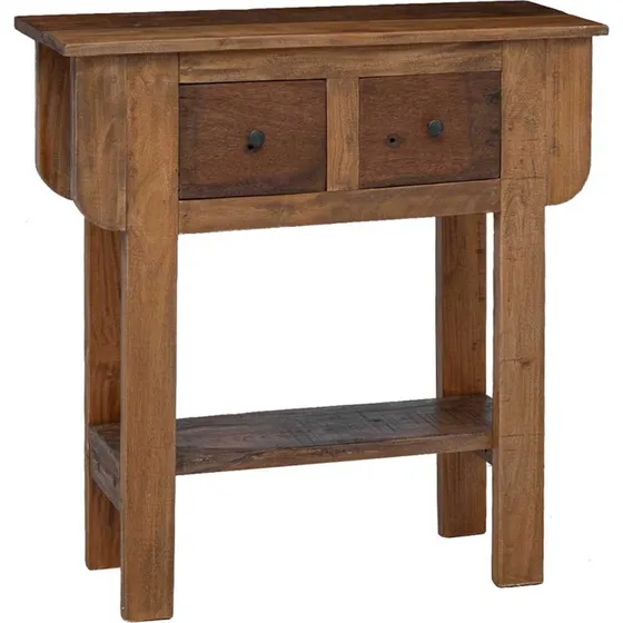 Konsolbord i genbrugstræ 80x35x80 cm, 2 skuffer