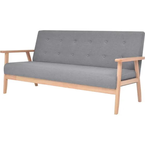 3-personers sofa i lysegråt stof – komfort & træramme