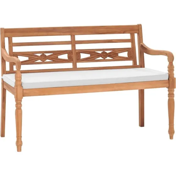 Batavia teakbænk med hynder 120 cm