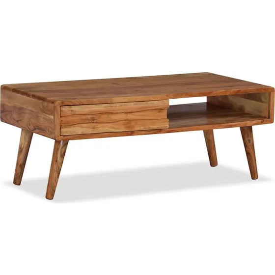 Sofabord i massivt akacietræ med udskåret skuffe 100x50x40 cm