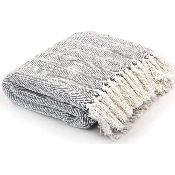 Plaid i genanvendt bomuld, sildebensmønster 160x210 cm – Grå
