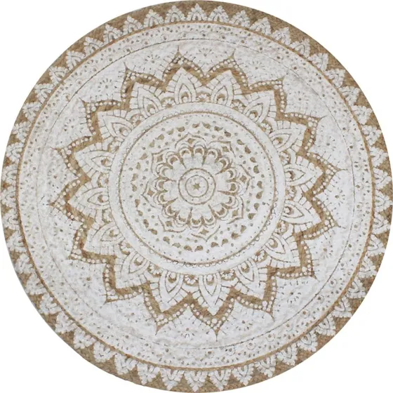 Rund jutetppe 120 cm med mandala-print