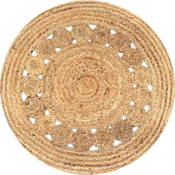 Rund jutetppe flettet design 90 cm