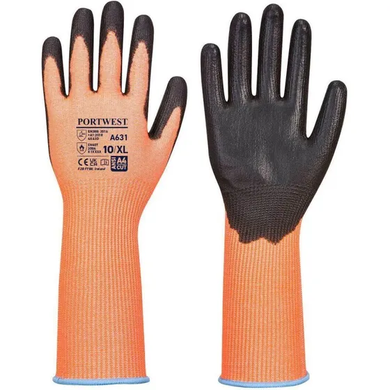 Portwest A631 Vis-tex skærehandske Cut D, orange/sort, lang manchet
