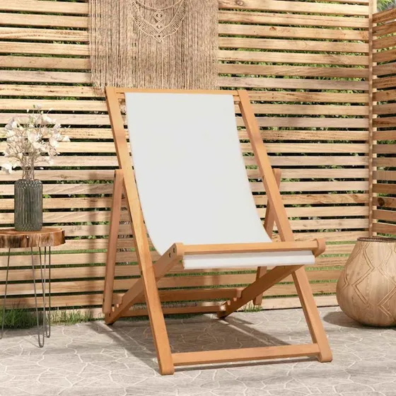 Teak dækstol 56x105x96 cm – creme