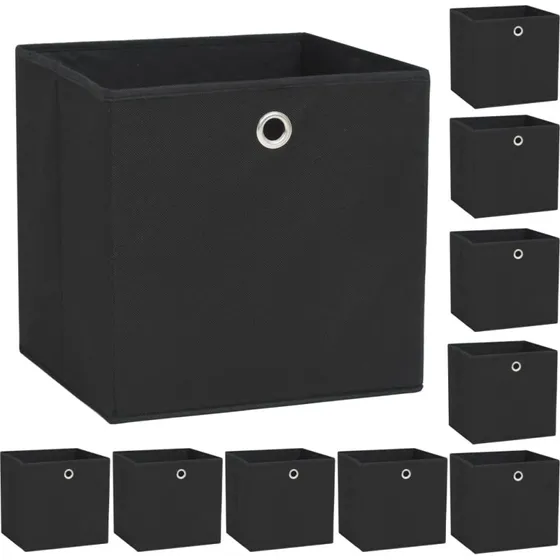 Opbevaringskasser 10 stk, ikke-vævet stof 32x32x32 cm - Sort