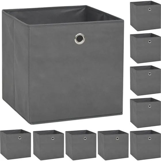 Opbevaringskasser 10 stk. 32x32x32 cm grå - ikke-vævet
