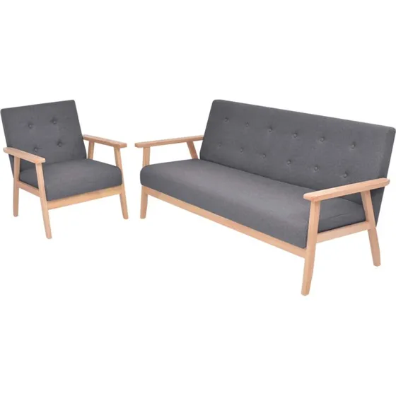 2-delers sofasæt i mørkegråt stof (sofa + lænestol)