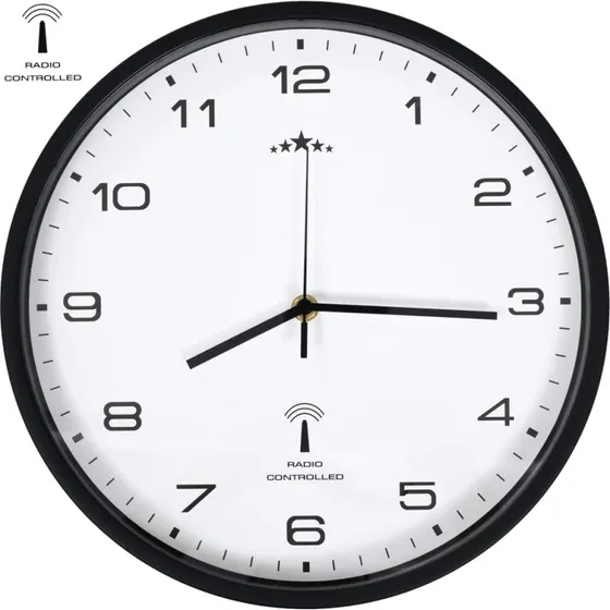 Radiostyret vgur 31 cm  hvid urskive, sort ramme