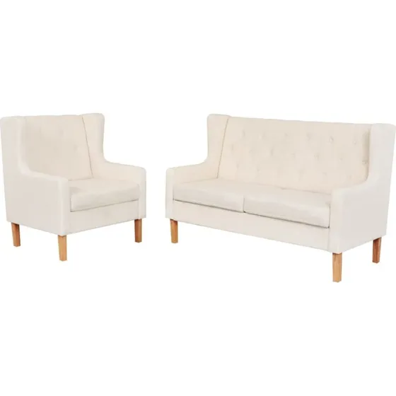 Sofasæt 2 dele stof cremehvid - lænestol + 2-personers sofa