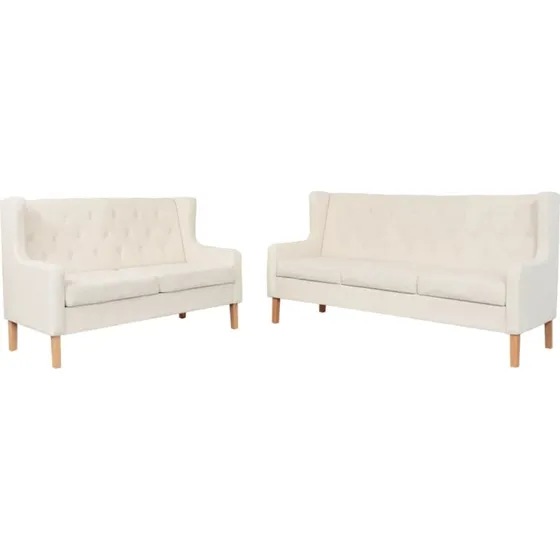 Sofasæt 2-dele cremehvid stof (2- og 3-personers)