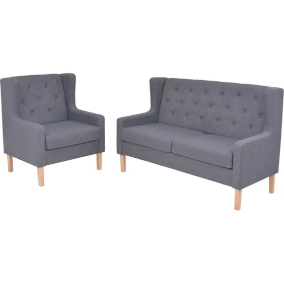 2-dele sofasæt i gråt stof - lænestol + 2-personers sofa