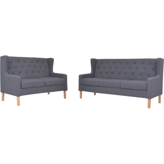 Sofasæt 2 dele stof grå – 3+2 pers., massivt træstel