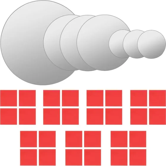 Vægspejlssæt 7 dele - Runde, rammefri spejle