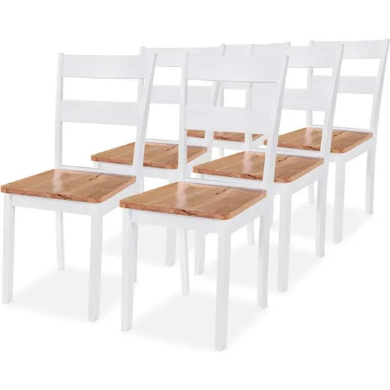 Spisebordsstole 6 stk. i massivt gummitr  hvid/natur