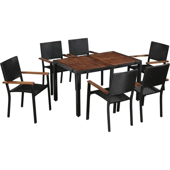 Udendørs spisebordssæt 7 dele i polyrattan og akacietræ