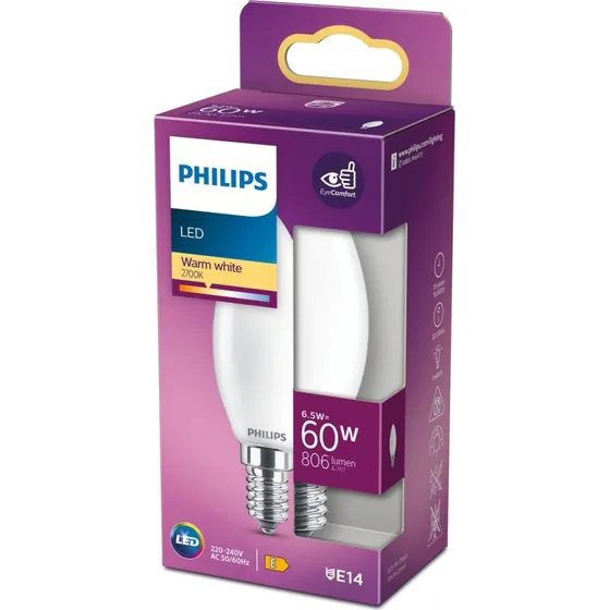 Philips LED kerte 6,5W (60W) E14 2700K mat - 806 lm