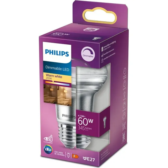 Philips LED Reflektor R63 E27 4,5W (60W) dæmpbar 2700K